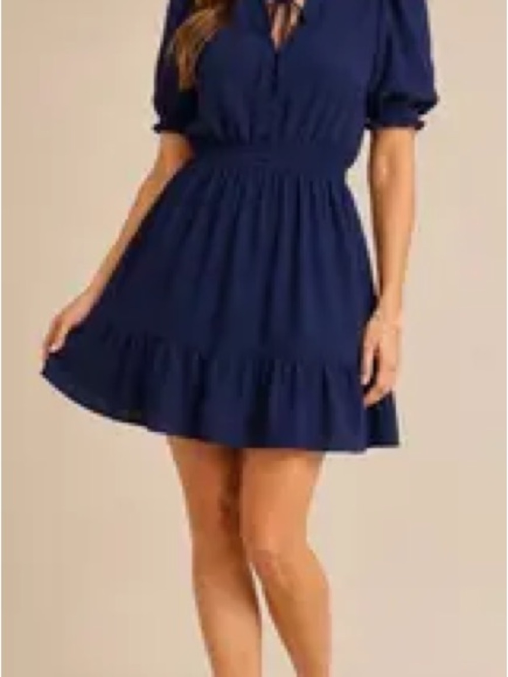 Draper James Navy Short Puff Sleeve Smocked Waist Dress